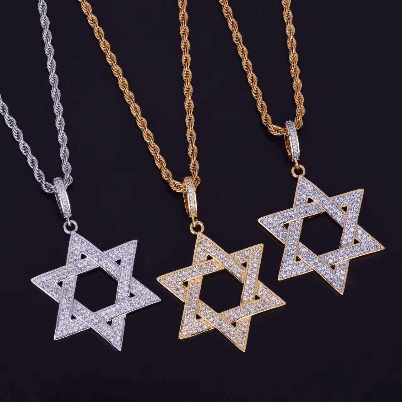 Stylish 18K Gold .925 Silver Hip Hop Six-Point Star David Pendant Necklace Moissanite Jewelry Pendants Charms