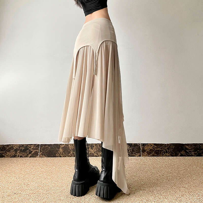 2024 Summer New Women's Solid Color Slim Fit Street Fashion High Waist Irregular Skirt 9e9