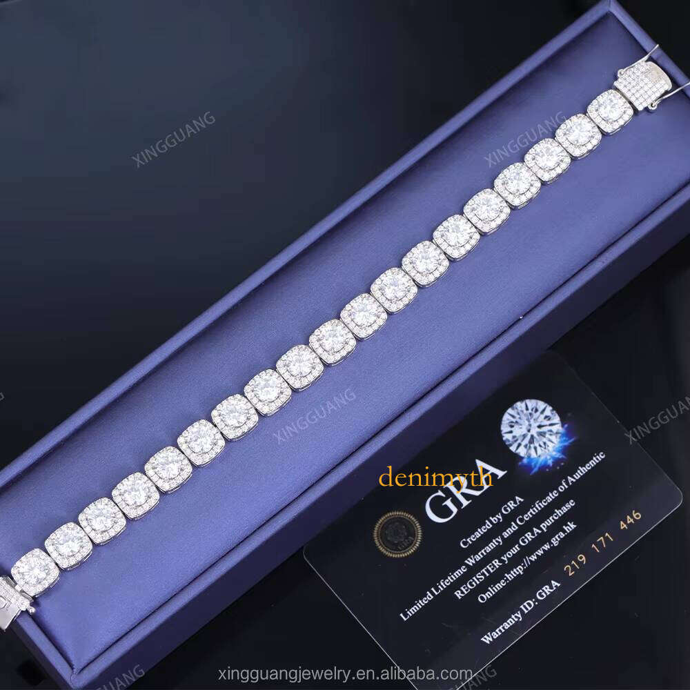 10mm Wide Cluster Tennis Chain VVS Dia Link D GRA Moissanite Sterling Sier Gold Plate Fine Jewelry Bracelets