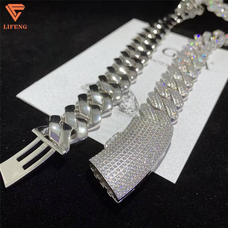 Full Iced out D Color VVS Moissanite Cuban Link Chain Necklace 925 Silver Hip Hop with Gold Plating Bling round Diamond