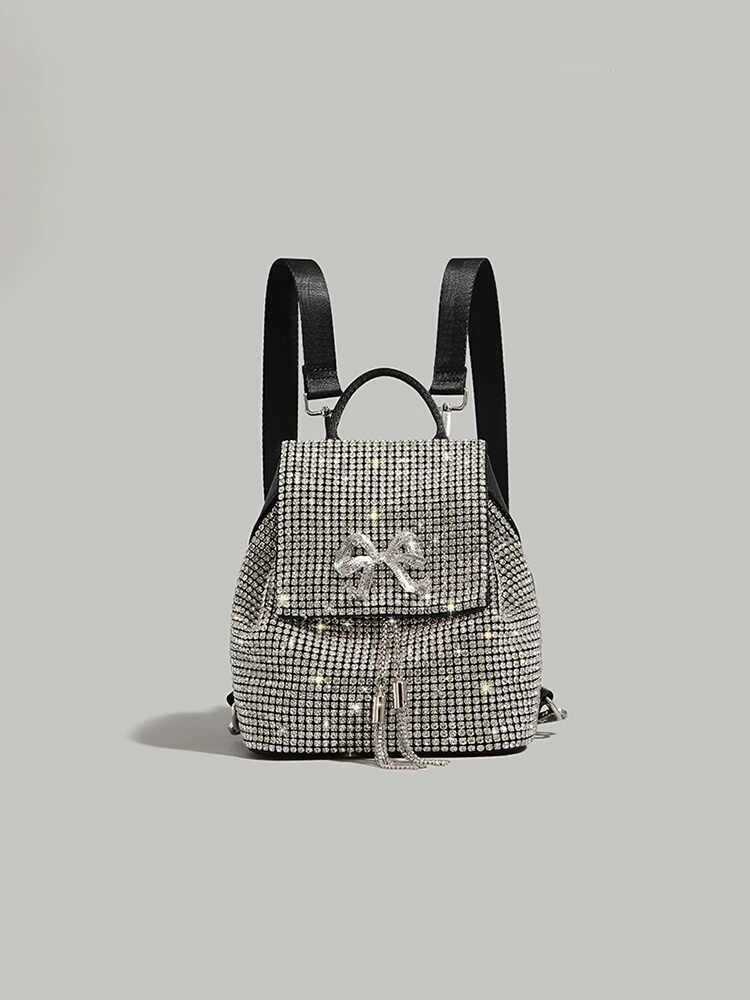 Luxury Designer Diamond Backpack for Women New Versatile Cute College Student School Bags High-end Chic Bow Bucket Bags Y250724