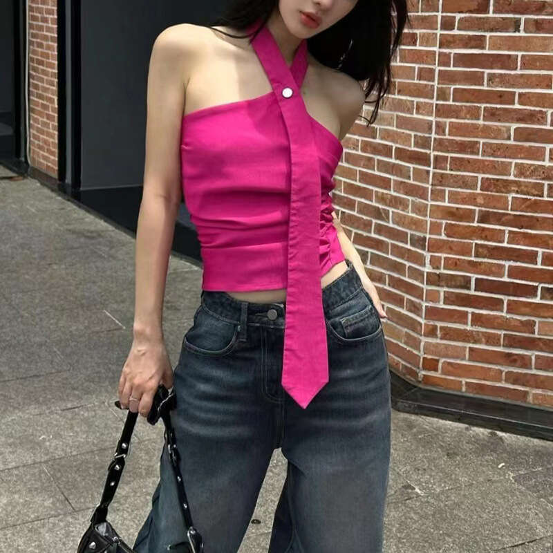 2023 Summer New Women's Solid Color Sexy Fashion Halter Neck Crop Top Vest 503