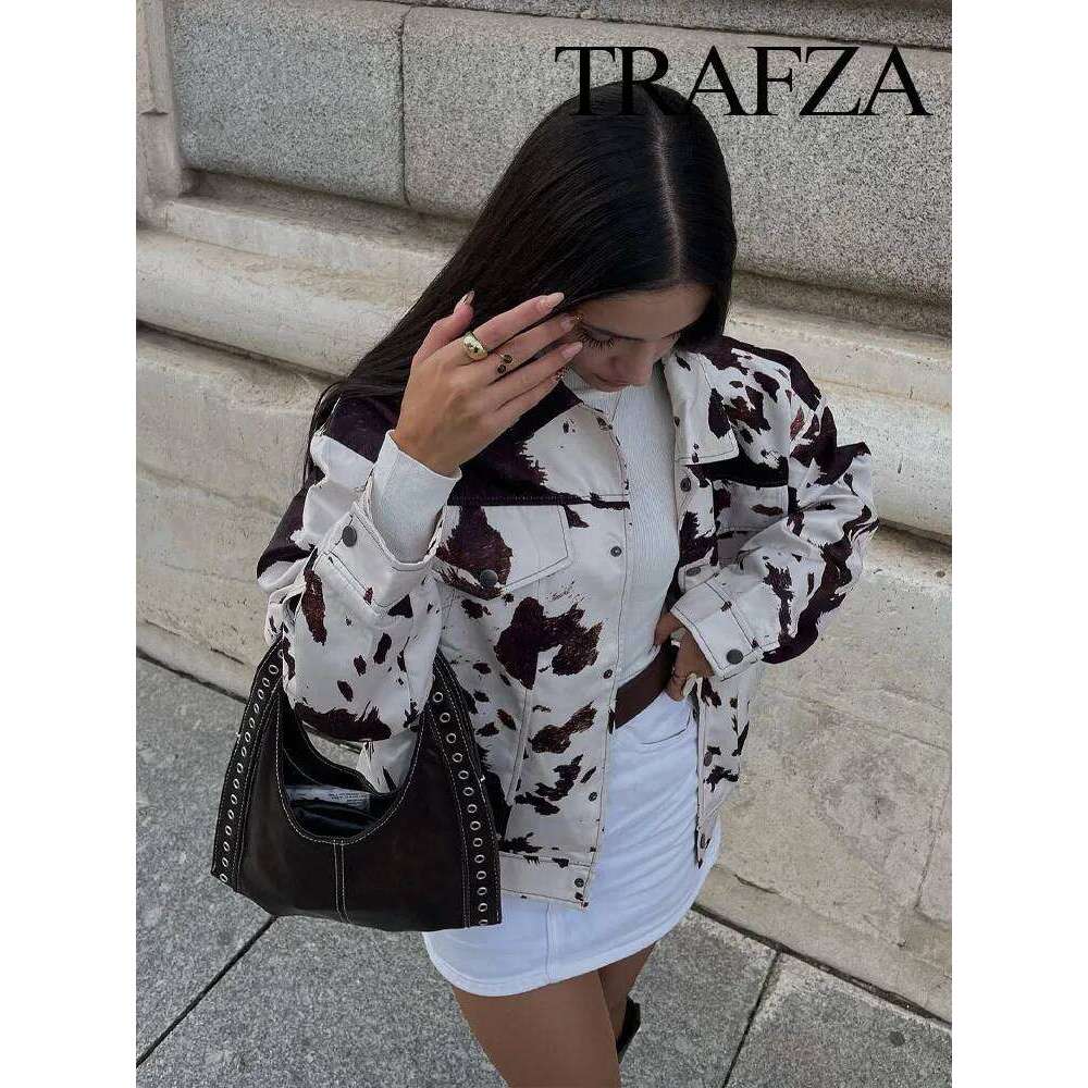 Designer Clothing 2025 Woman Fashion Jackets Print Turn Down Collar Long Sleeves Pocket Single Breasted Female Autumn Streetwear Style Coats
