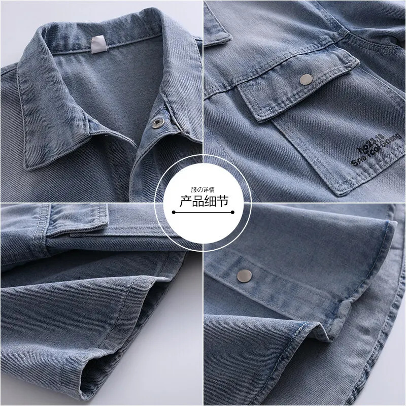 Trendy Mens Solid Denim Shirt Soft Breathable Lapel Collar DoublePocket ShortSleeve Casual Comfortable Top 250725