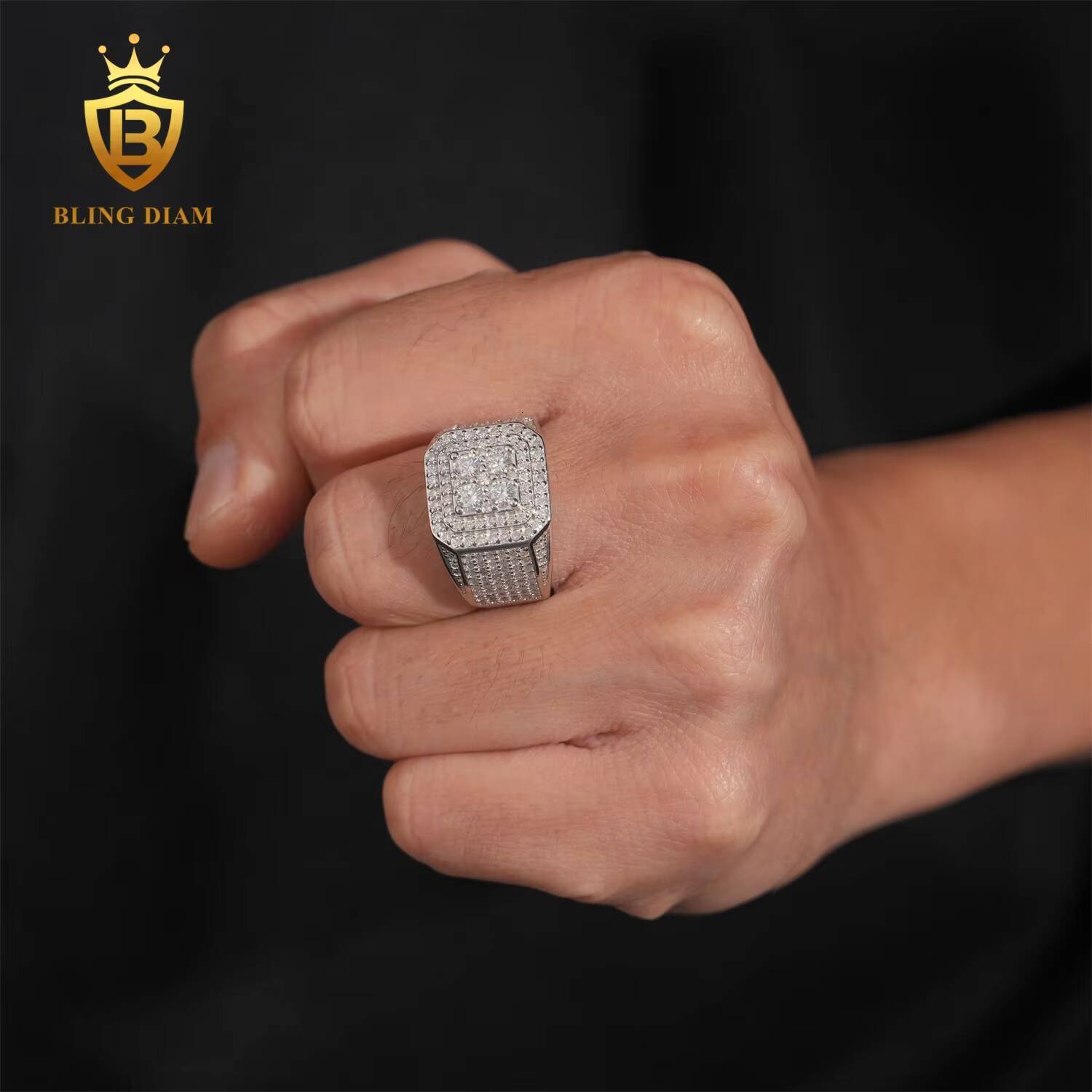 Fashion Hot Selling Fine Jewelry 925 Sterling Silver VVS Diamond Hip Hop Men Rings Iced Out Ring Moissanite
