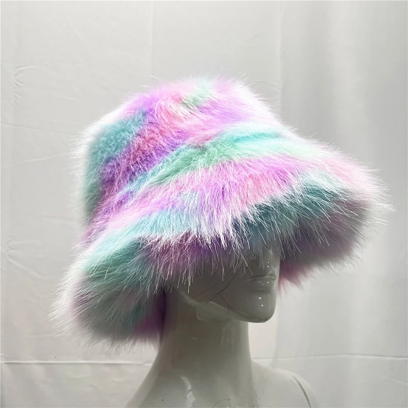 Winter Warm Women Faux Fur Bucket Hat Fashion Wide Brim Solid Color Fisherman Hats Outdoor Men Vacation Casual Panama Cap 250724