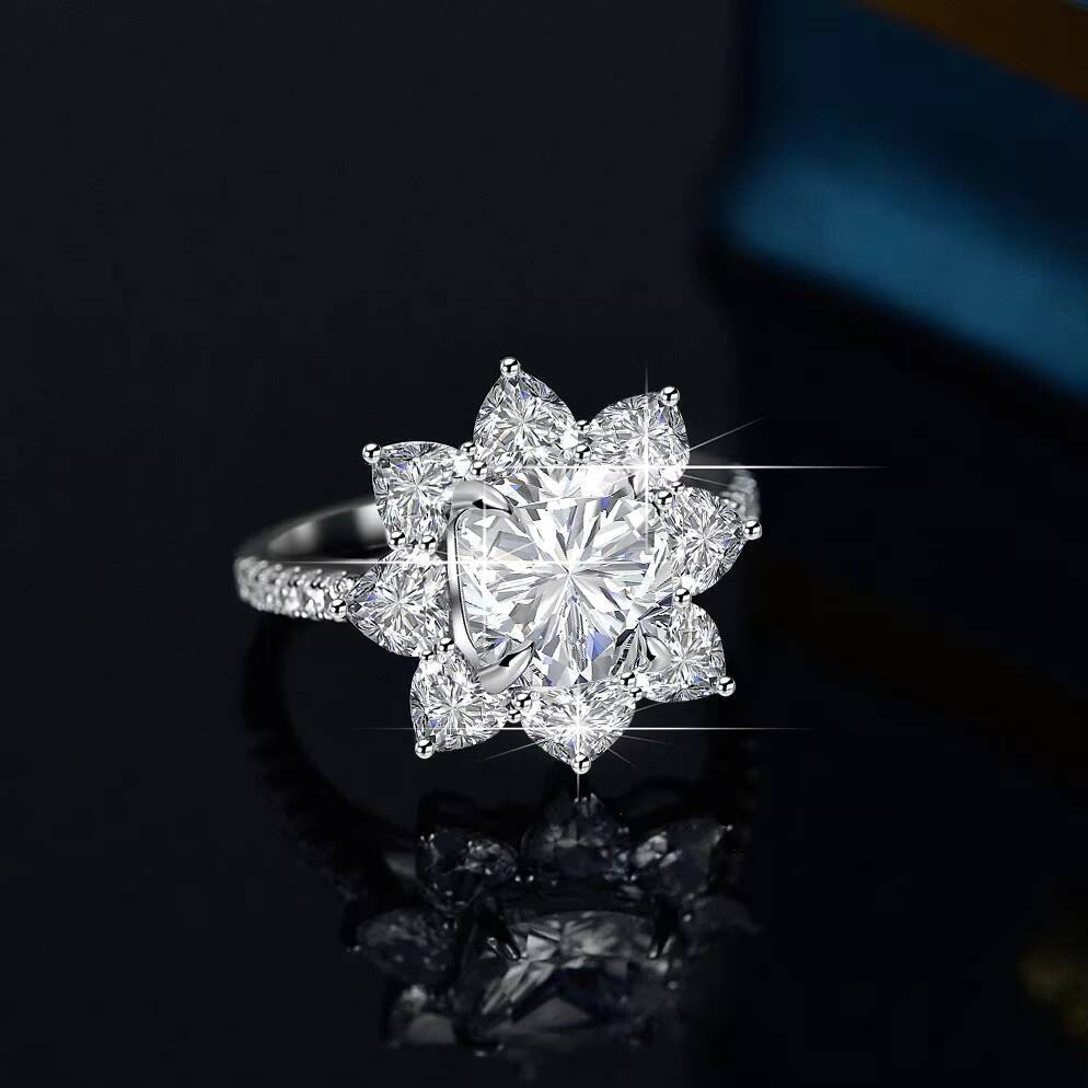 Wholesale 925 Sterling Silver Casual Rings for Ladies D Color Sunflower Design Cushion Cut Moissanite GRA Certificate Weddings