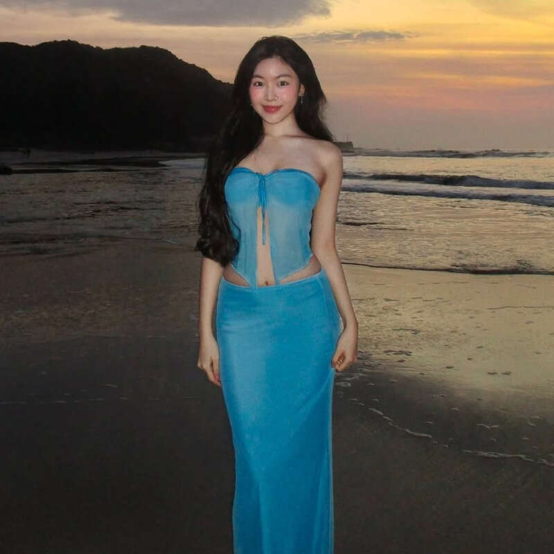 2025 Spring New Women's Solid Color Slim Fit Tube Top Vest Fashion High Waist Skirt Set 0d5