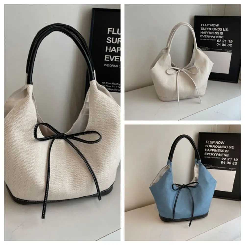 Versatile Korean Style Canvas Underarm Bag Handbag Cloth Bow Shoulder Bag Bucket Bag All-match Women Y250725