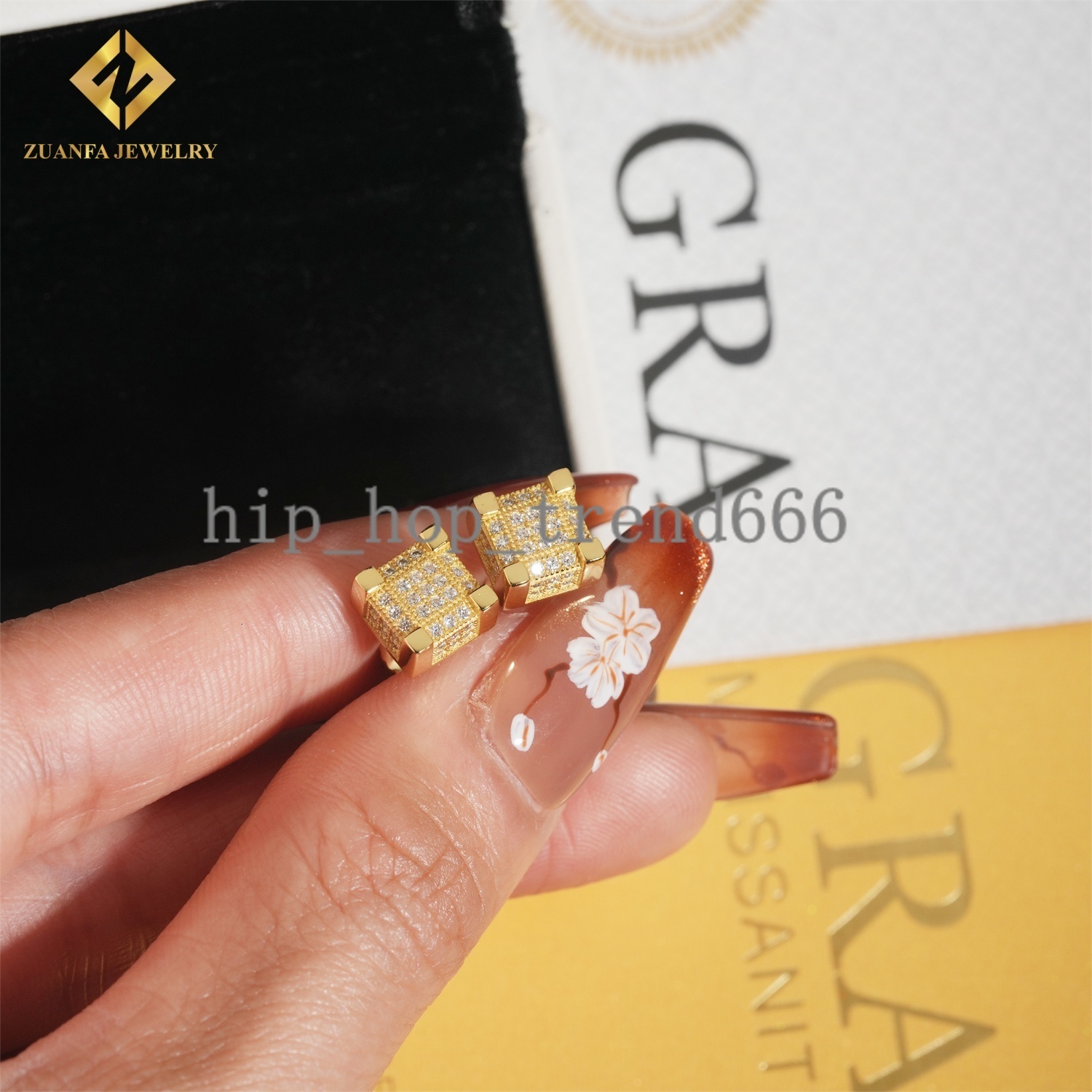 Large Inventory Square Ear Studs Hip Hop Jewelry Iced Out Screw Back VVS Moissanite Diamond 925 Sterling Silver Stud Earring