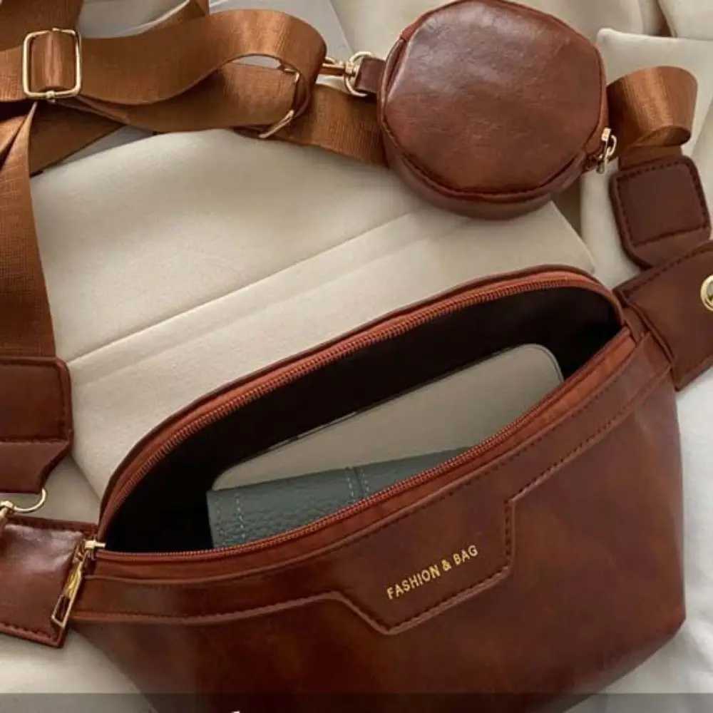 Portable Fanny Packs PU Leather Bag With Coin Purse Korean Style Banana Bag Half Moon Bag Large Capacity Running Waist Bag Men Y250724