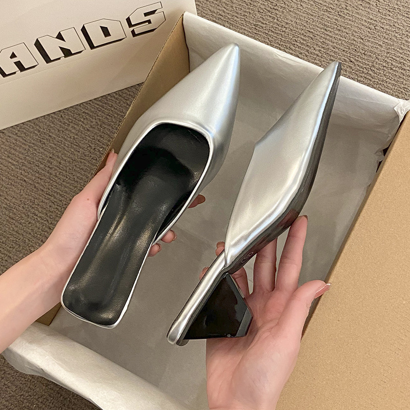 Ddmysports New Outdoor Wear Stiletto Shallow Mouth Closed Half Slippers Socialite Style Sexy Pointed Toe Elegant High Heel Sandals For Women Outdoor S