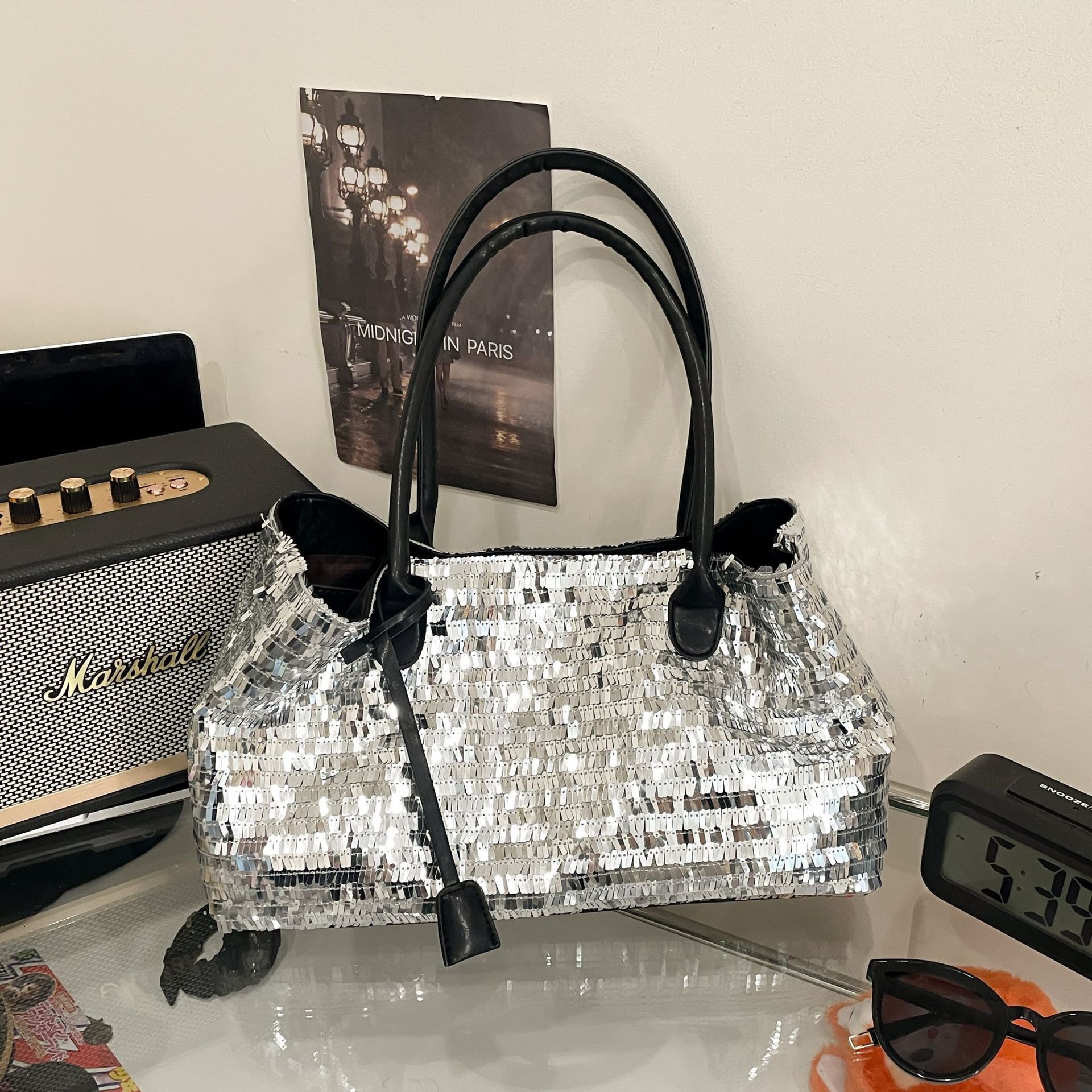 Luxury Brand Designer Bag European And American Trend Tote Bags Shiny Metallic Sequin Bag Foreign Trade Women Hand-Woven Shoulder Underarm Bag