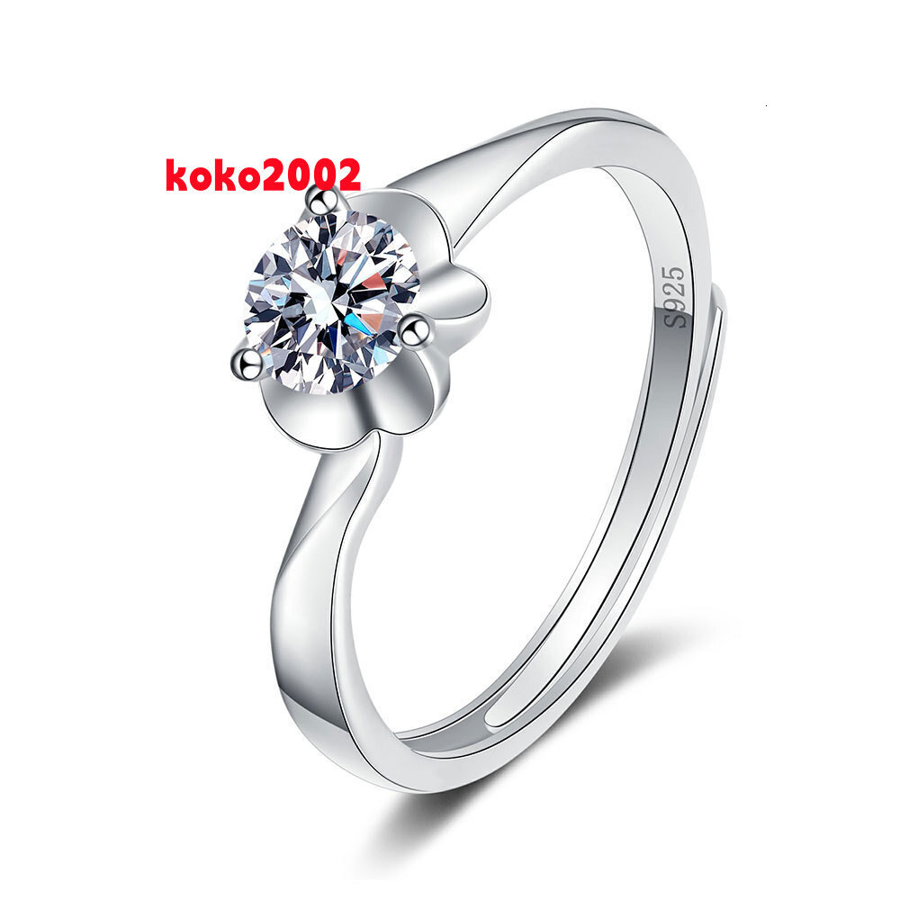 925 Sterling Silver Snowflake Ring Adjustable Opening Womens Moissanite Wedding Gift Rhodium Zircon Unique Personality Gifting