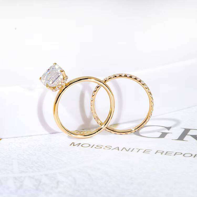 New Fashioned Customized Ring 14k Yellow Solid Gold with 3CT Emerald Cut Half Band Moissanite Dia for Wedding Couple Rings