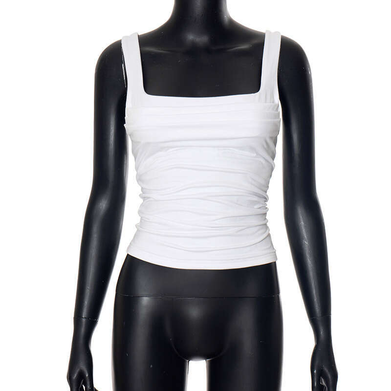 Y23tp7 Women's Spring New Slim Fit Solid Color Patchwork Ruched Camisole T-Shirt Top B5