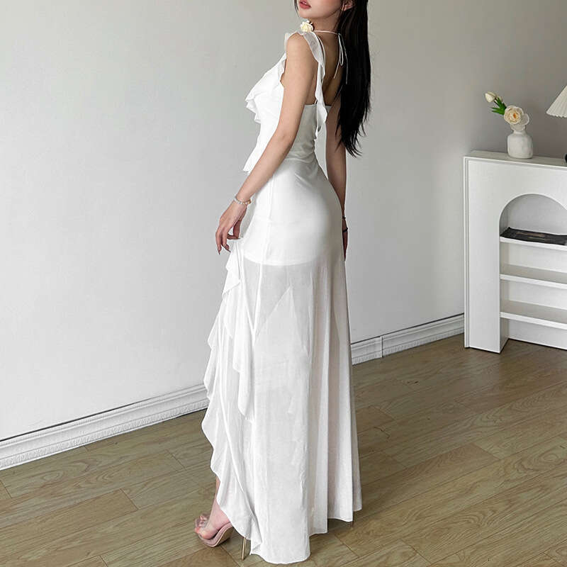 2024 Summer New Women's Solid Color Slim High Waist Fashion V-neck Strap Backless Dress 40c