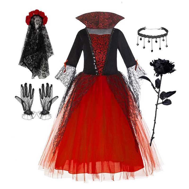 Girls Cosplay Red Vampire Halloween Dress for Kids Ghost Bride Gothic Costume Count Vampiran Carnival Outfit Black Red Clothes Z250725