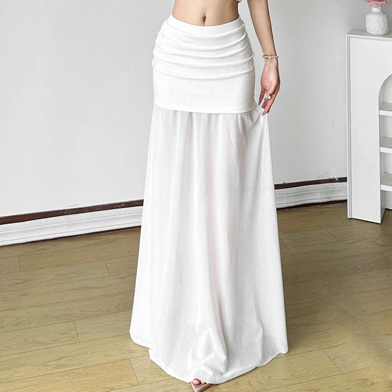 INS Style 2025 Spring New Women's Solid Color Slim Fit Fashion High Waist Mesh Skirt 29a