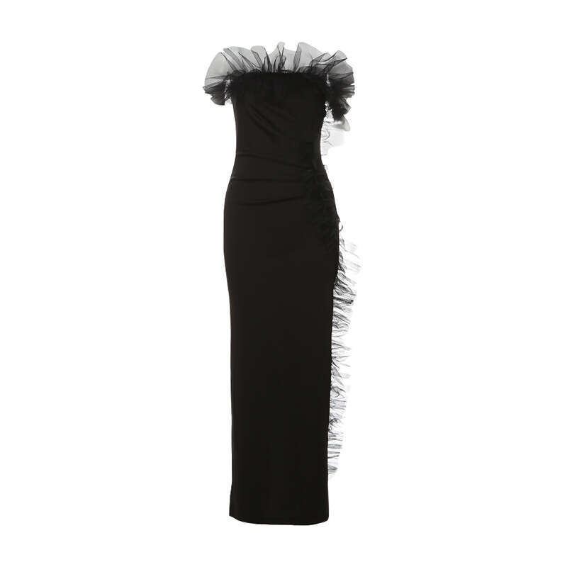2024 Autumn Winter New Women's Solid Color Slim High Waist Fashion Off-Shoulder Tube Dress 821