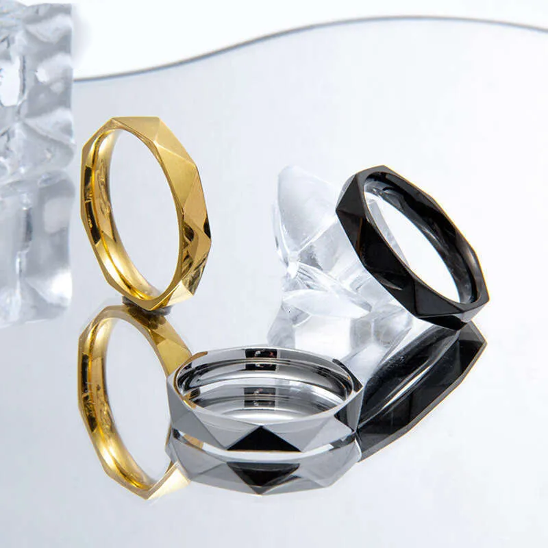 Irregular Geometric Rhombus 4MM Titanium Steel Personality Fashion Simple Unisex Couple Ring