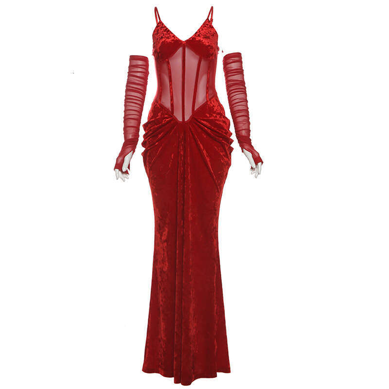2024 Autumn Winter New Women's Solid Color Slim High Waist Fashion V-neck Strap Backless Dress 45f