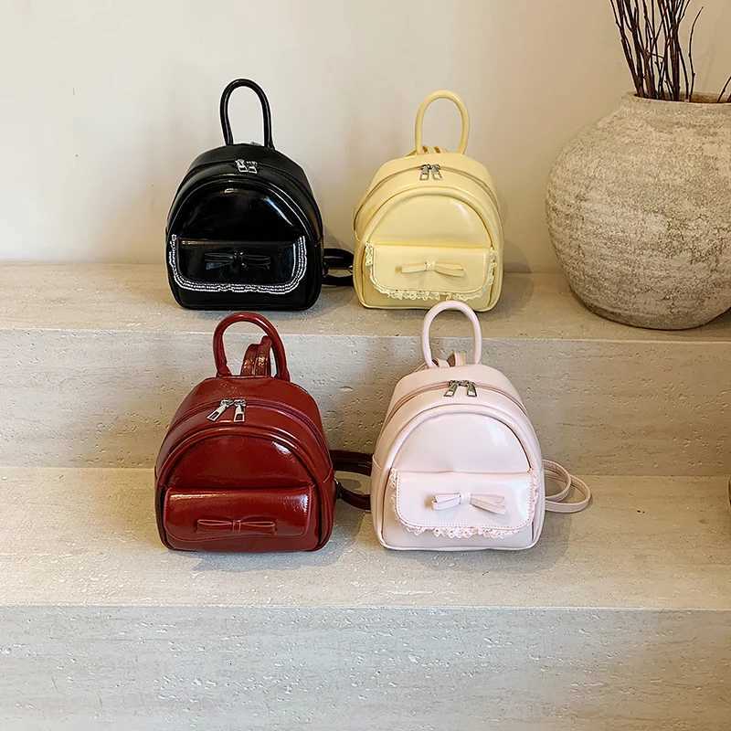 Cute Bow Lace PU Leather Small Backpack Women Portable Travel Bags for Ladies Daily School Backpack Mini Double Shoulder Bag Y250724