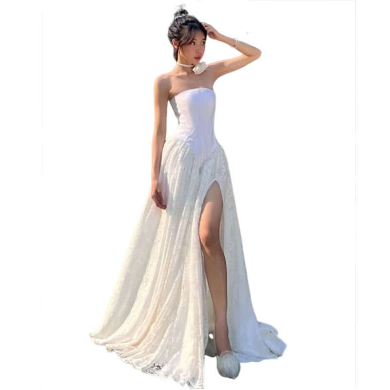 2025 Summer New Solid Color High-Cut Waist-Cinching Slim Fit Elegant Slimming Strapless Long Dress Women's Fashion 7d1