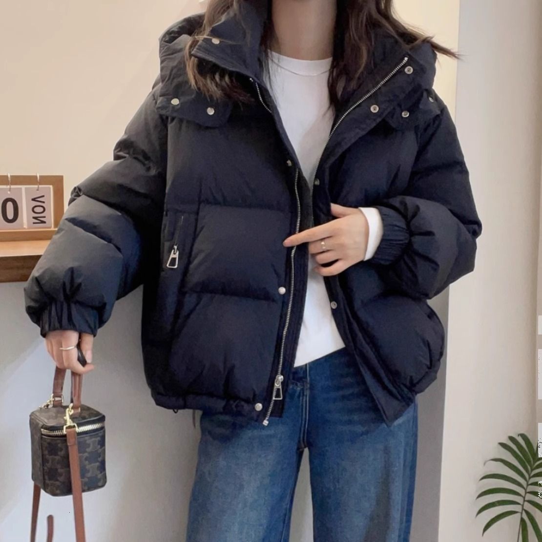 Down Cotton Jacket for Women Autumn and Winter Short Style 2025 Korean Version Plus Size Loose Cotton Coat Small Size Hooded Warm Casual Outerwear