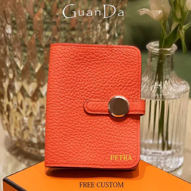 Custom Letters Genuine Leather Wallet Woman Card Holder Folding FAshion Card Wallet Casual Business Coin Purse Z250725
