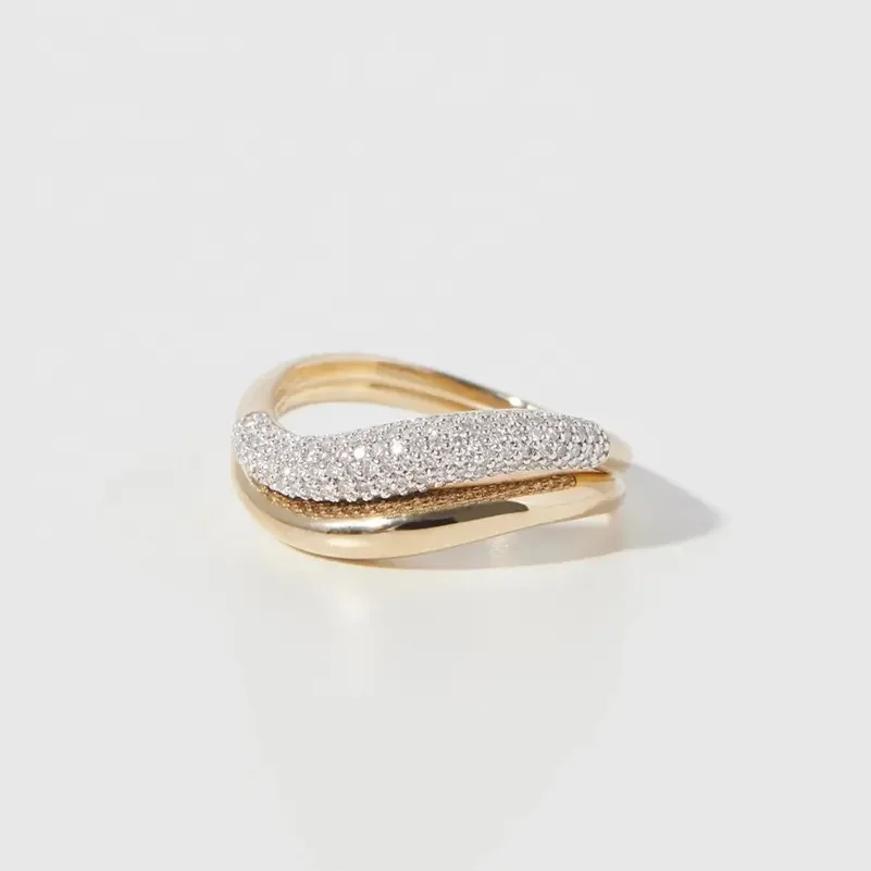 2025 New Arrivals Gold Color Multi Layer Geometric Ring Set Pave Bling Cubic Zirconia For Women Girl's Fashion Wedding Finger Jewelry