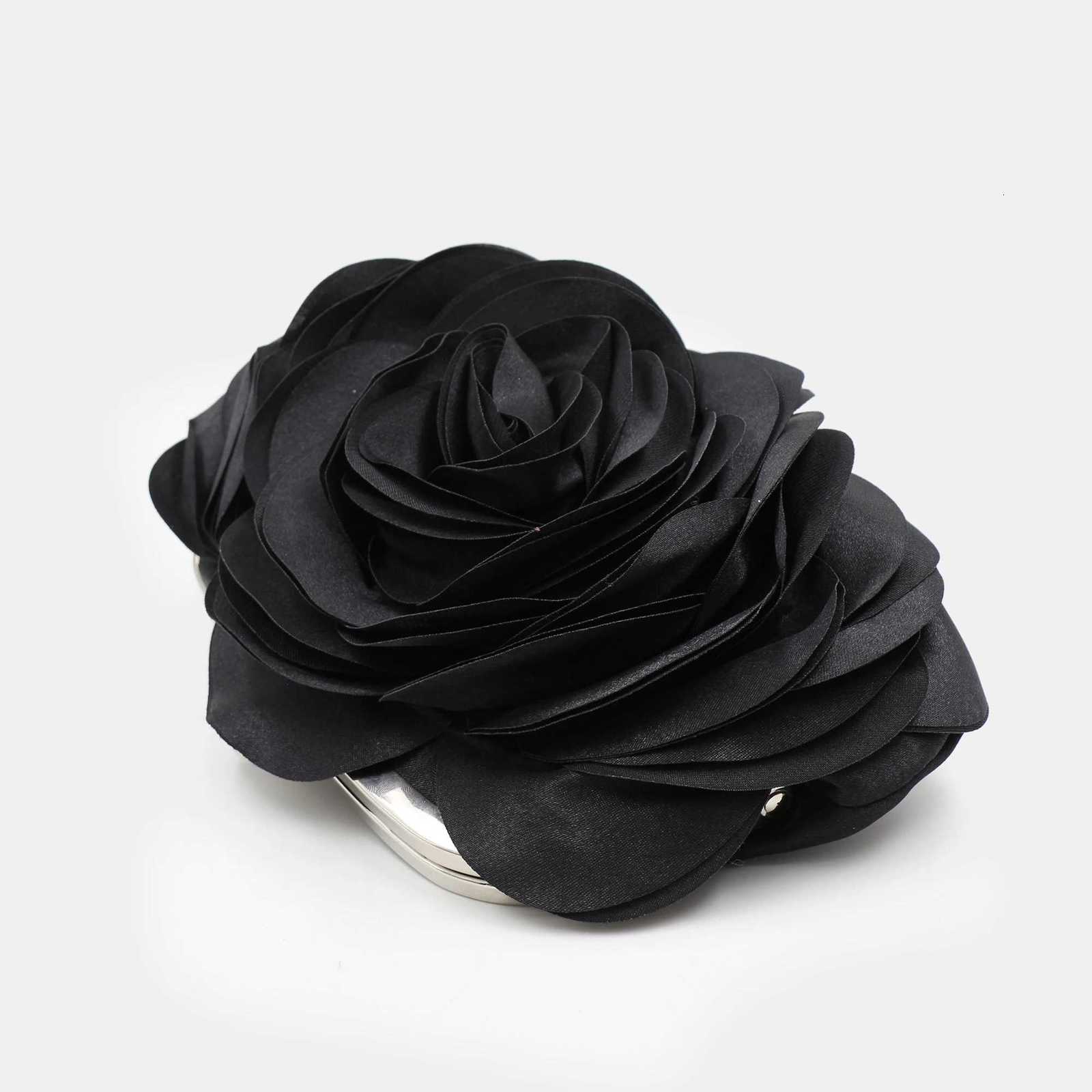 gorgeous and elegant stereo rose flower pure color satin petal womens clutch bag bridal bag party dance bag Y250725