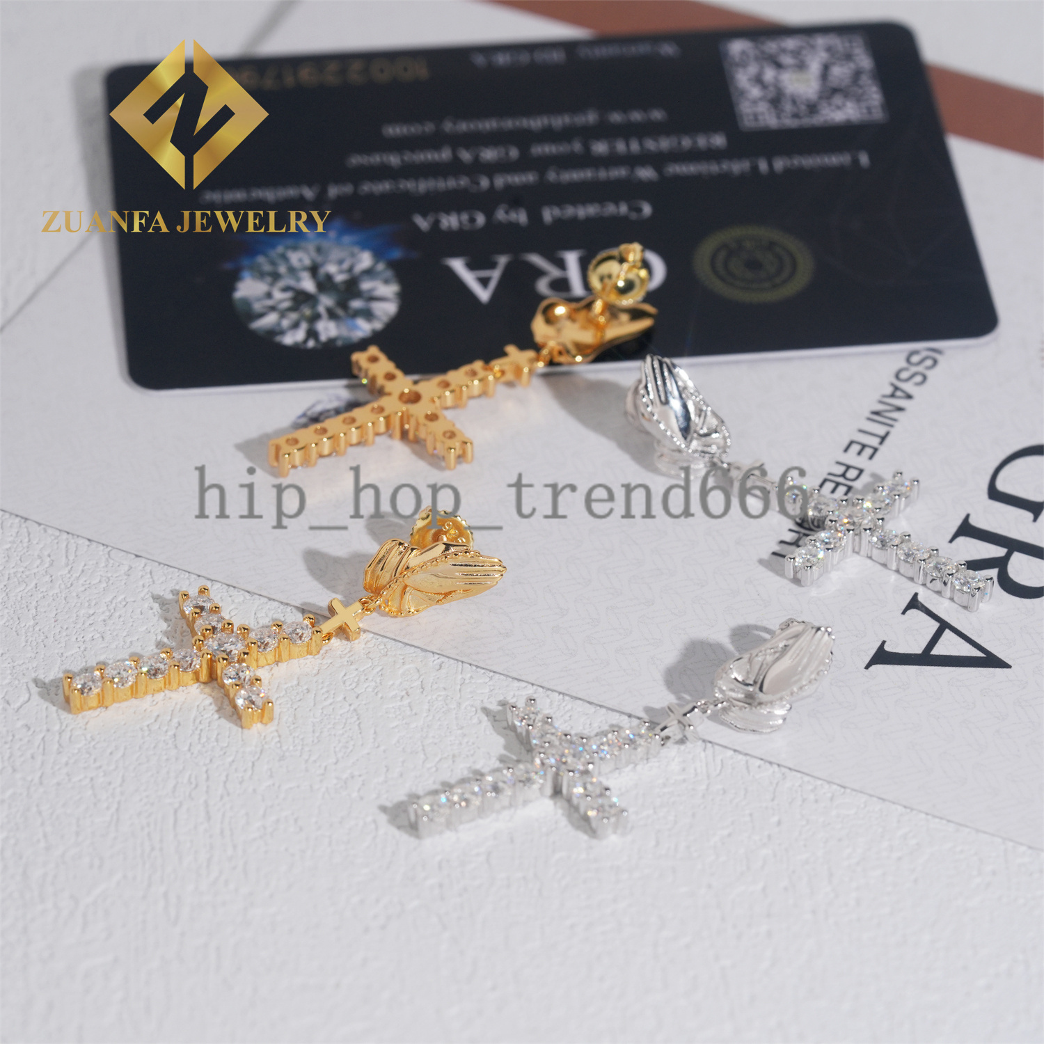 Fashion Fine Jewelry 925 Sterling Silver VVS Moissanite Cross Stud Earring Hip Hop Earring Usex Pass Diamond Tester