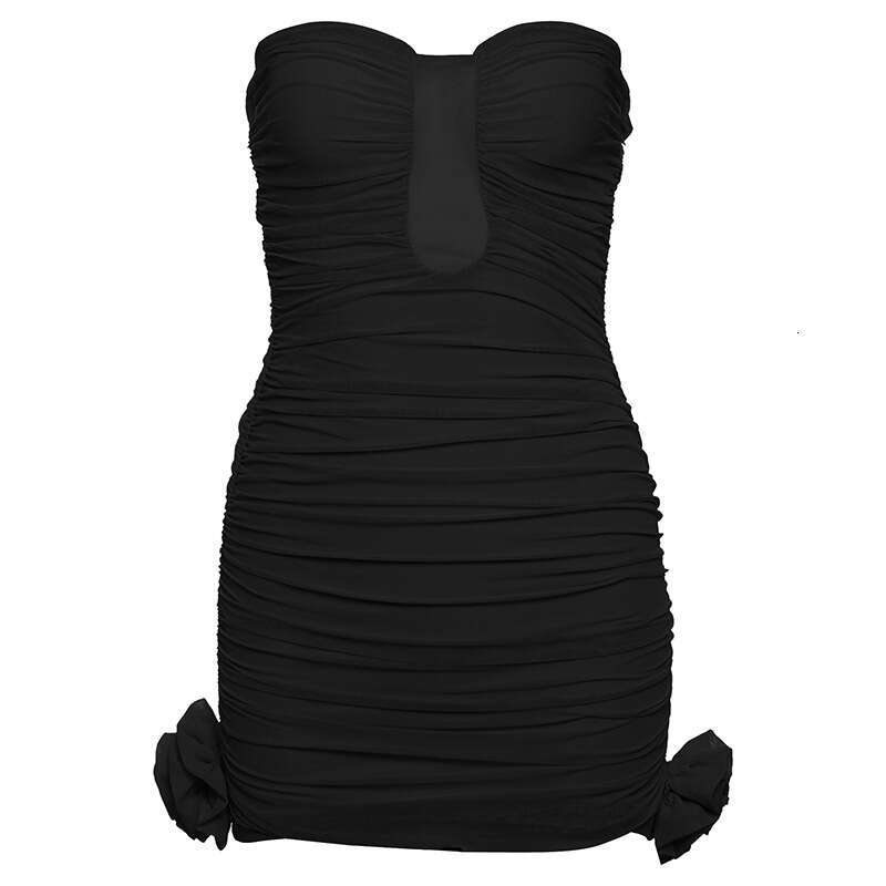 2025 Spring New Women's Solid Color Slim Fit High Waist Fashion Off-Shoulder Tube Dress fa3