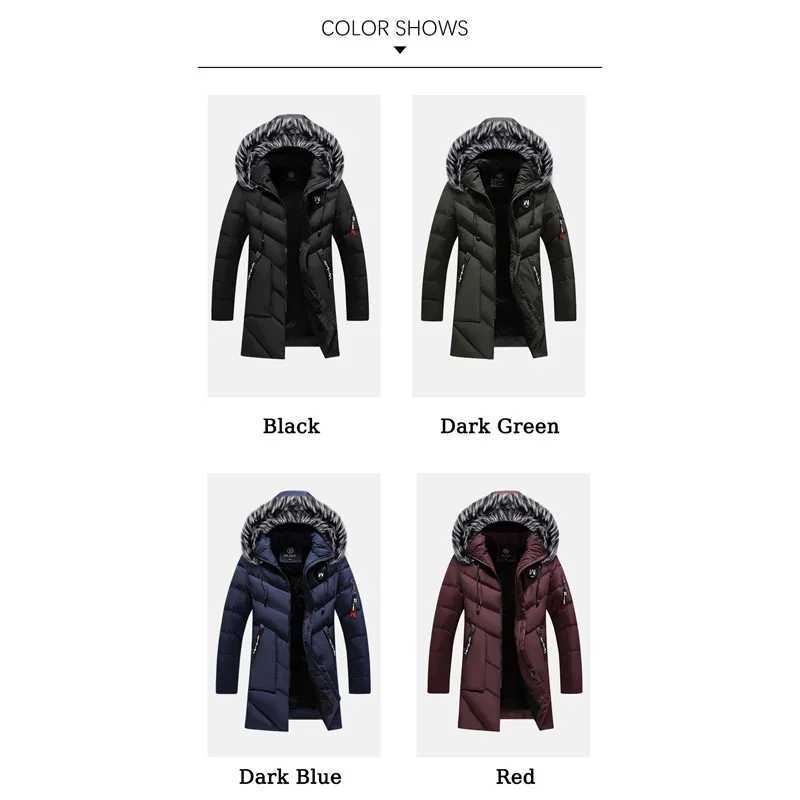 Brown Brand Warm Long Down Coat Men Hoodie Fur Collar Solid Color Puffer Jacket Mens Fashion Commute Office Clothes for Men X250725