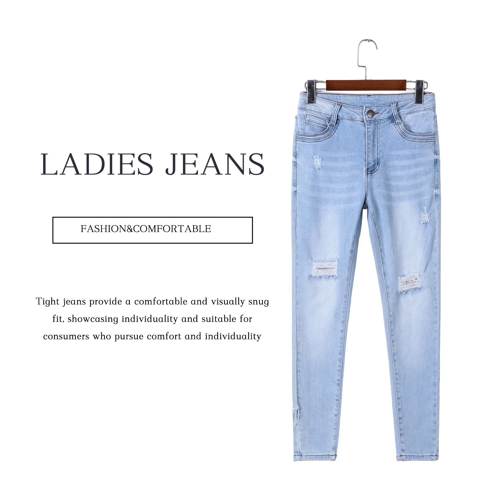 Ladies' tight jeans look slimming lift hips stretch and slim fit versatile