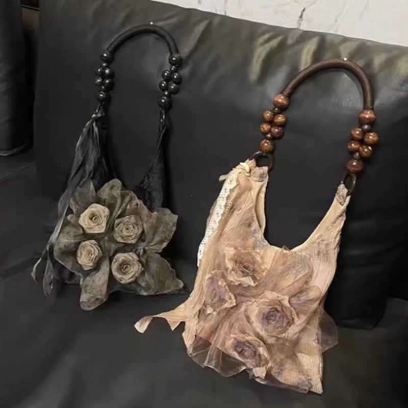 Chinese Style Rose Decor Shoulder Bags Fashion Commuter s Classic Pleated Handbags High Quality Women Underarm Bags Y250725