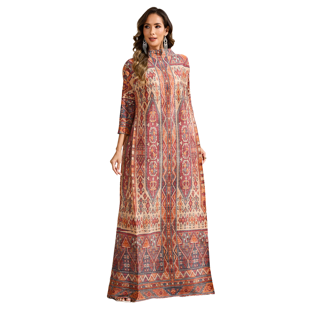 dress Ethnic Clothing Ladies' elegant, loose and printed long-sleeved dress in Arab style NZ013