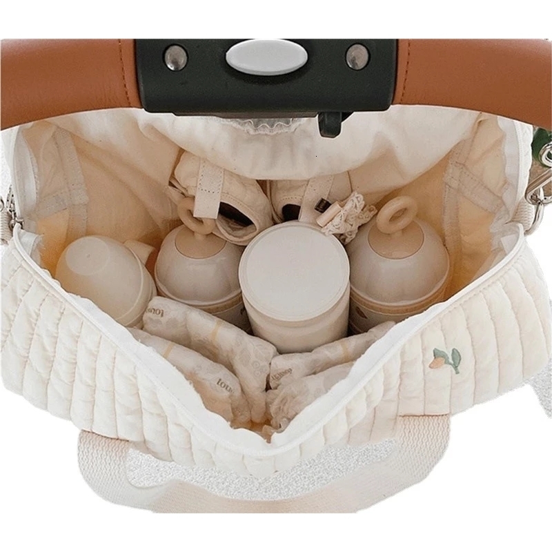 Korean Style born Baby Care Diaper Bag Mummy Shoulder Embroidery Quilted Stroller Storage Organizer Large Handbags w250724