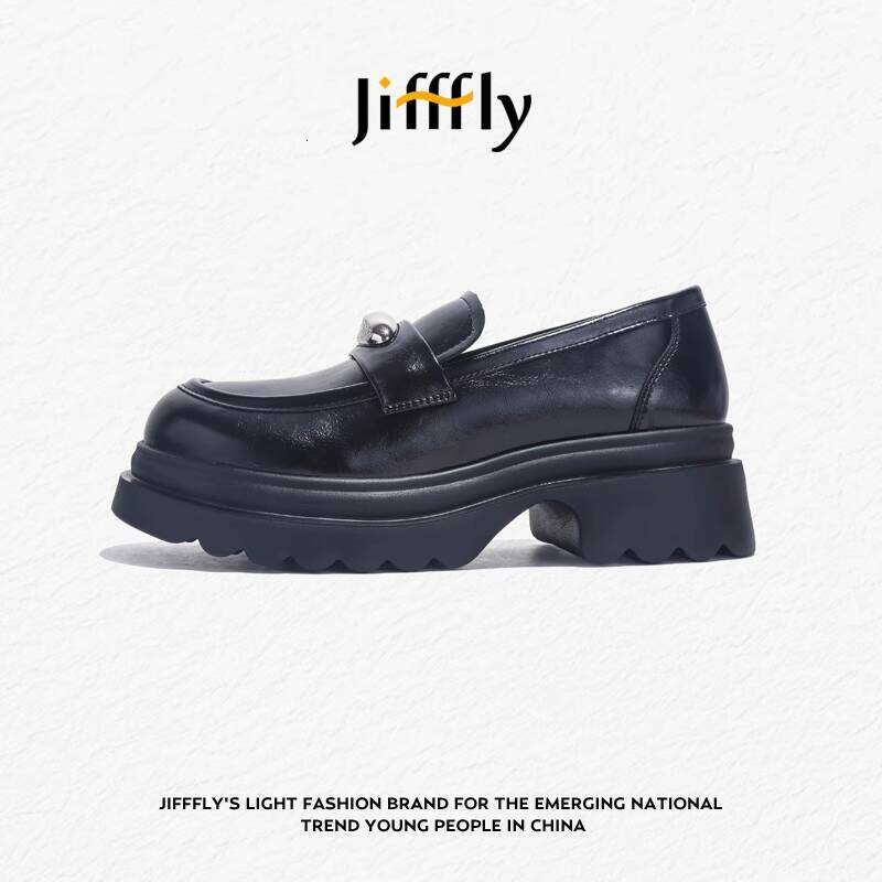 Jifffly Women's Single 2025 New Summer Versatile British Style Slip-On Black Leather Shoes Thick Loafers