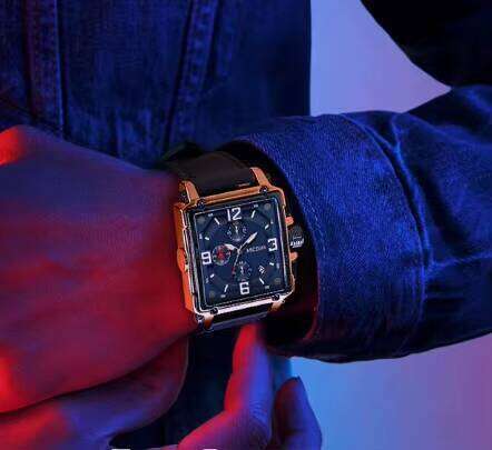 MEGIR Men's Square Chronograph Watch - Waterproof, Luminous, Leather Strap, 41mm - Bulk Wholesale Watch