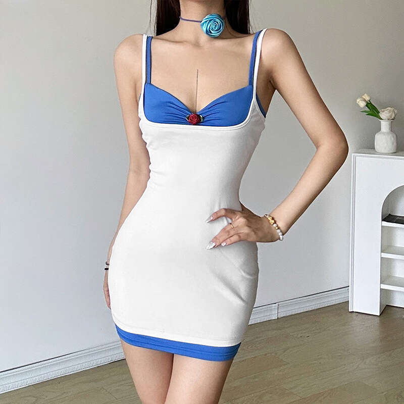 Women's Clothing 2024 WUSH Summer New Sexy Strap Dress Solid Color Base Tank Top Two-Piece Set d8a
