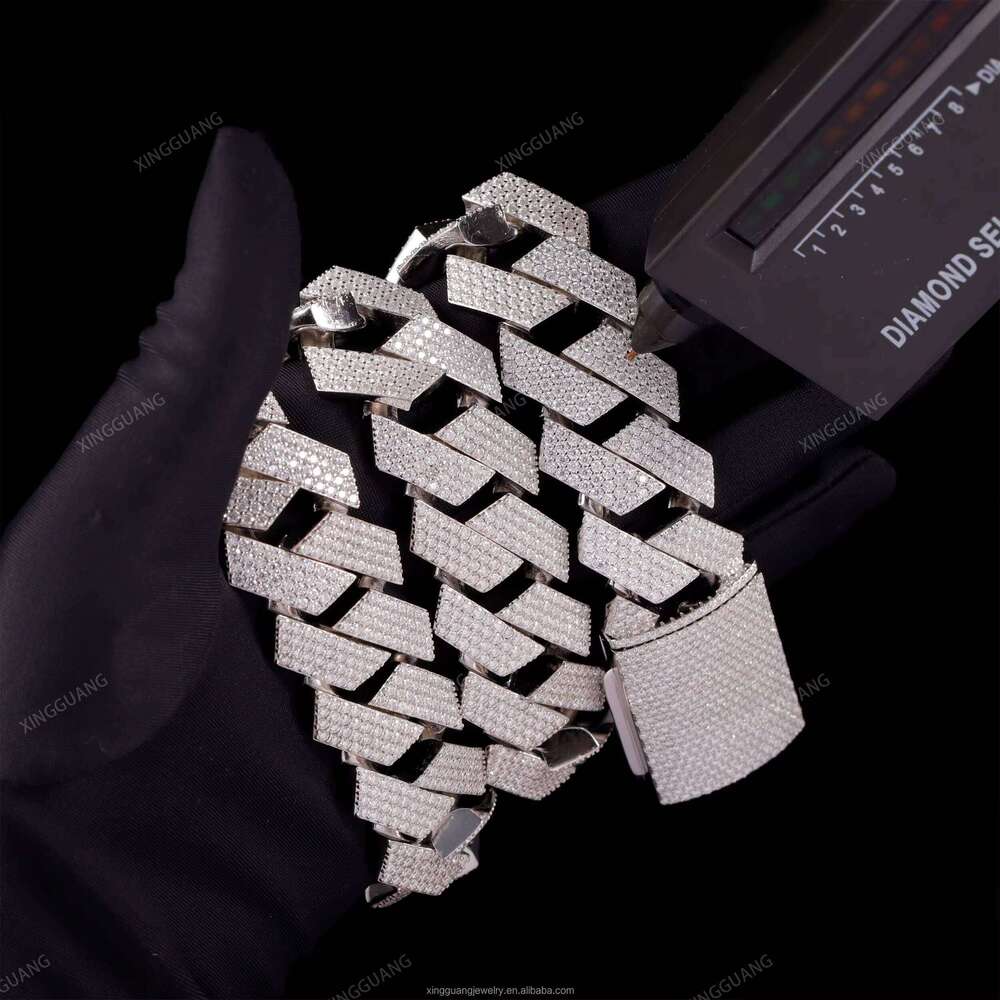 XG 24 mm Wide 4 Rows Iced Out Moissanite Cuban Chain Sterling Sier Gold Plate Fine Jewelry Necklaces Bracelets