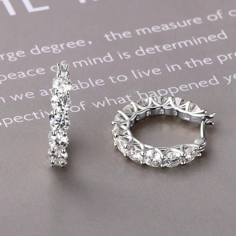 S925 Sterling Silver Exquisite Jewelry Rhodium Plated Hoop Earrings Luxury 7.2CT4MM Full Moissanite Diamond Earrings for Women