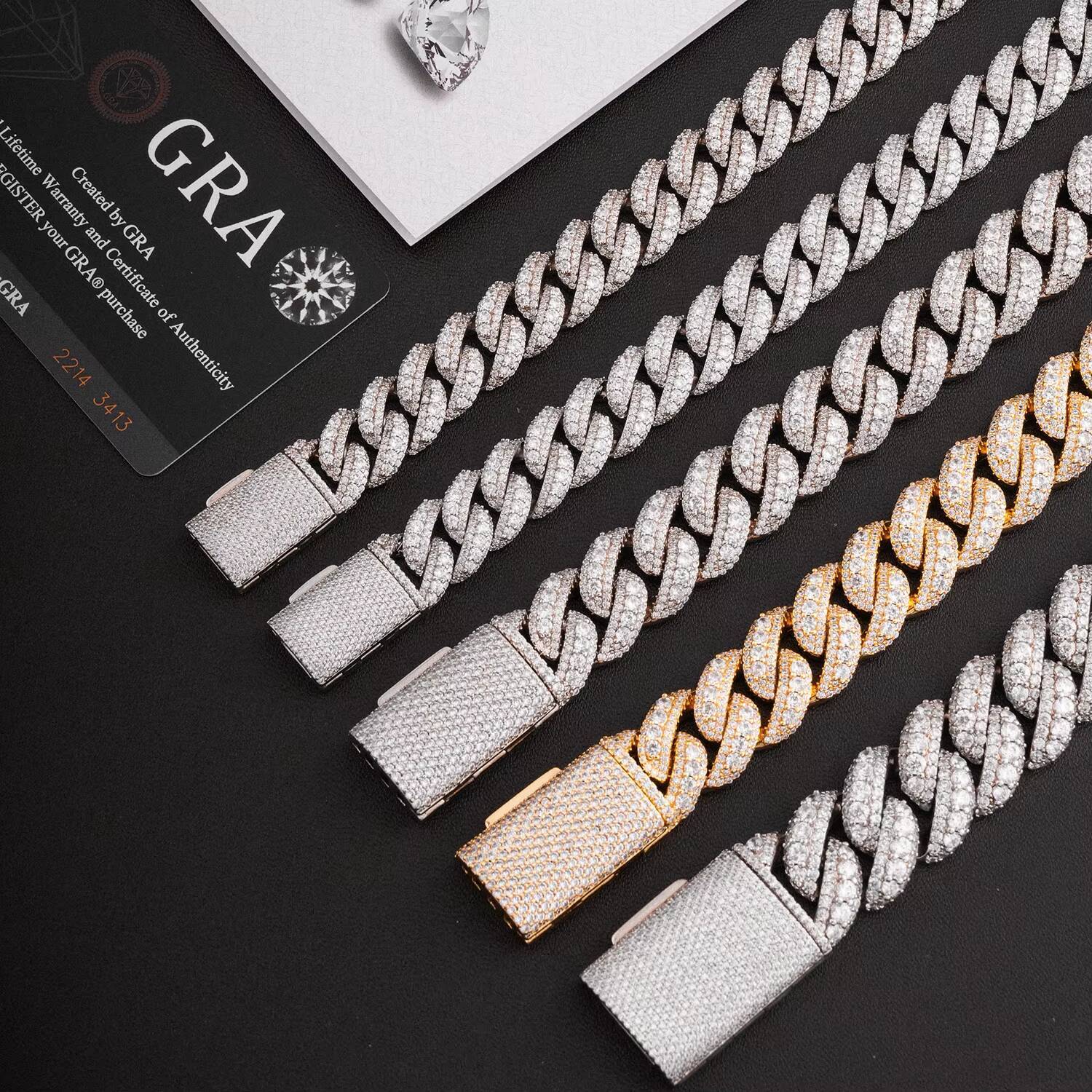 Moissanite Hip Hop Jewelry Gra Certificate Moissanite Cuban Link Chain Iced Out 15mm 925 Sterling Silver Mens Moissanite Chain