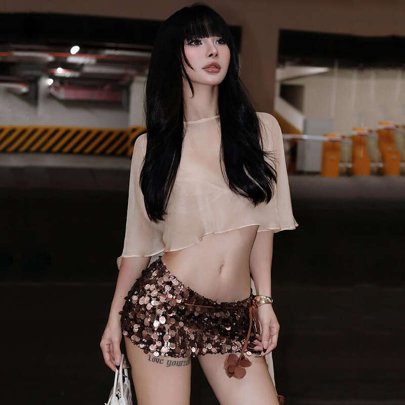 2025 Spring Summer New Street Fashion Sexy Mesh Round Neck Backless Blouse for Women 56f