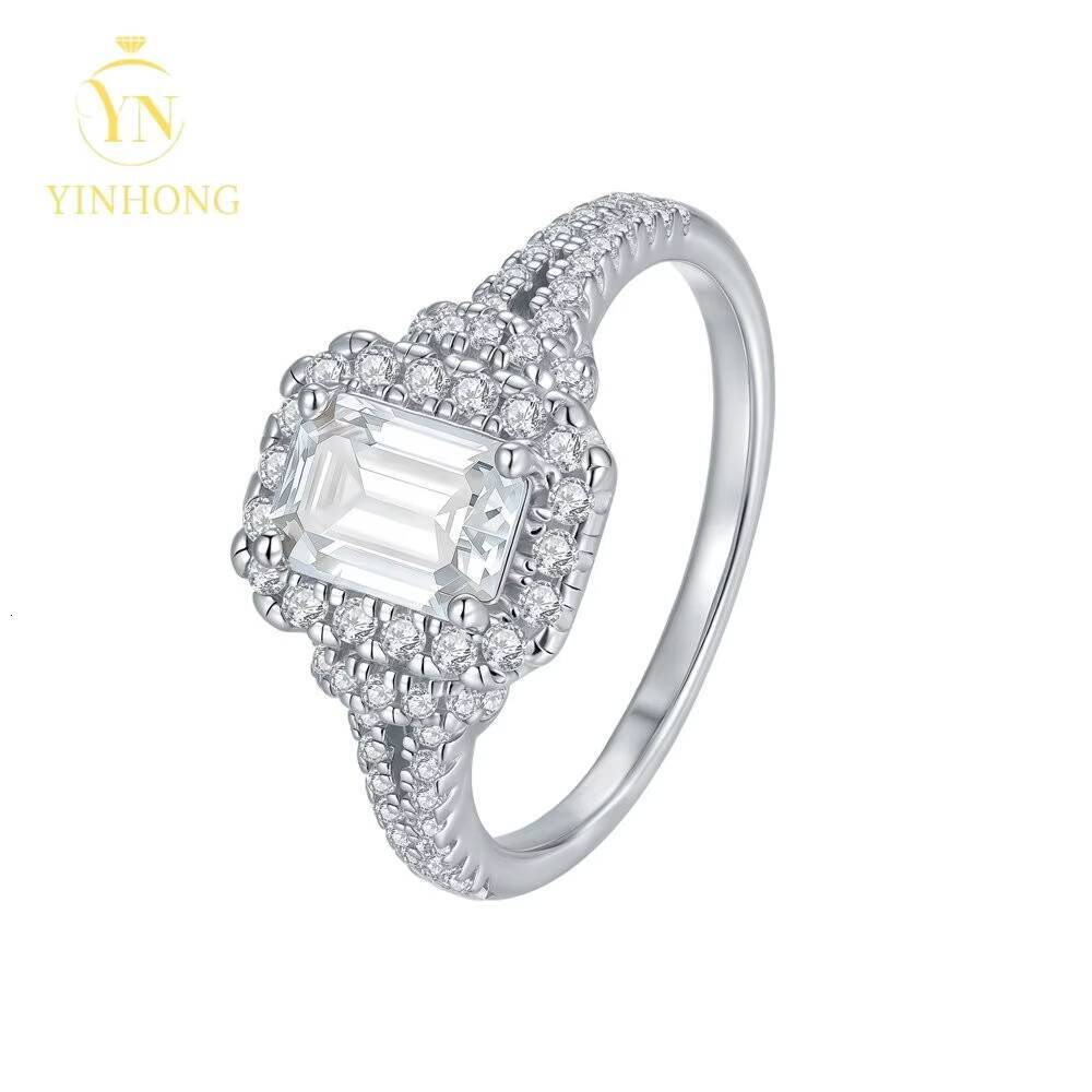 Gra Certificated 925 Sterling Silver Halo Moissanite Rings for Women Engagement Wedding Band