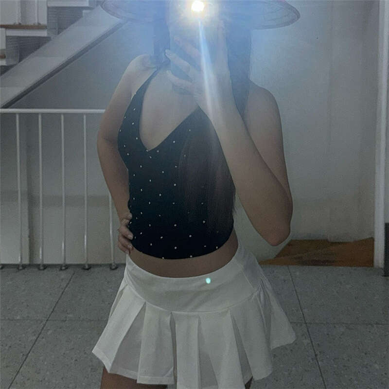 2025 Summer New Halter V-Neck Polka Dot Print Sleeveless Slim Fit Versatile Crop Top 635