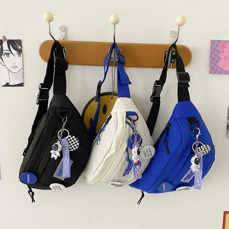 Simple Unisex Shoulder Waist Bag Japanese Small Ch Bag Ladies Shoulder Bag Student Crossbody Bag Badge Decorative Nylon Material Y250724