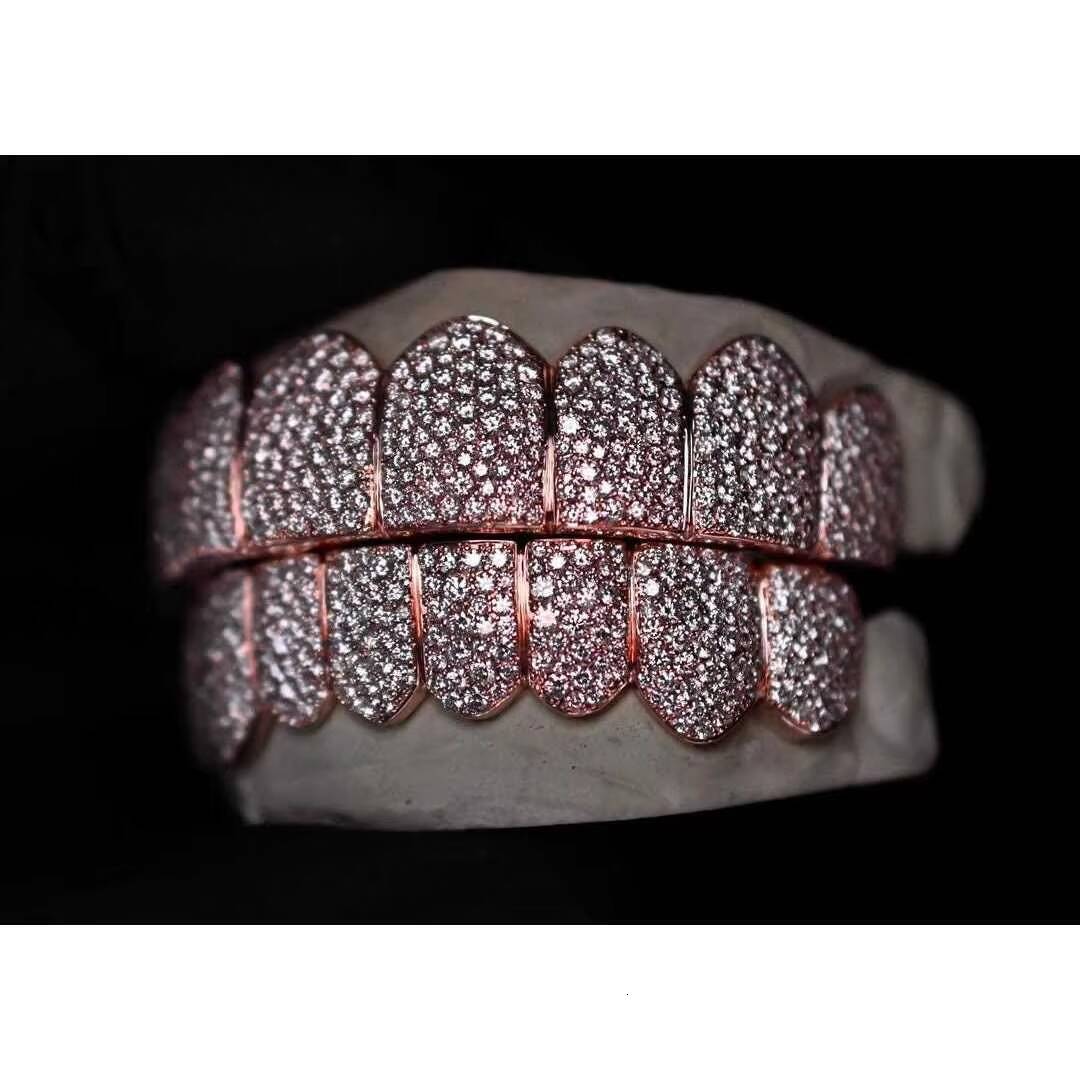 Custom Mosaic Pave set VVS Moissanite Grillz in Rhodium Plated 925 Sterling Silver | Diamond Tester Pass | Hip Hop Jewelry